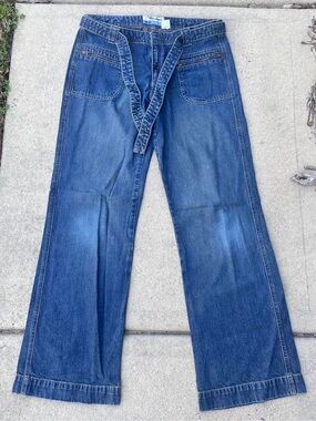 Vintage 2003 Old Navy Women's Dark Blue Wide-Leg Jeans with Self-Tie Belt